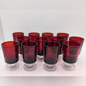 Vintage Luminarc France Footed Cordial Glasses Ruby Red set of 12